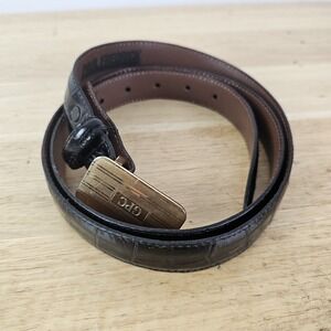 Paul Fredrick Embossed Italian Calfskin Leather Belt Black Size 40‎ Gold "GPC"